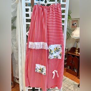 Red Gingham Wide Leg Pants with Lemon patches & lace